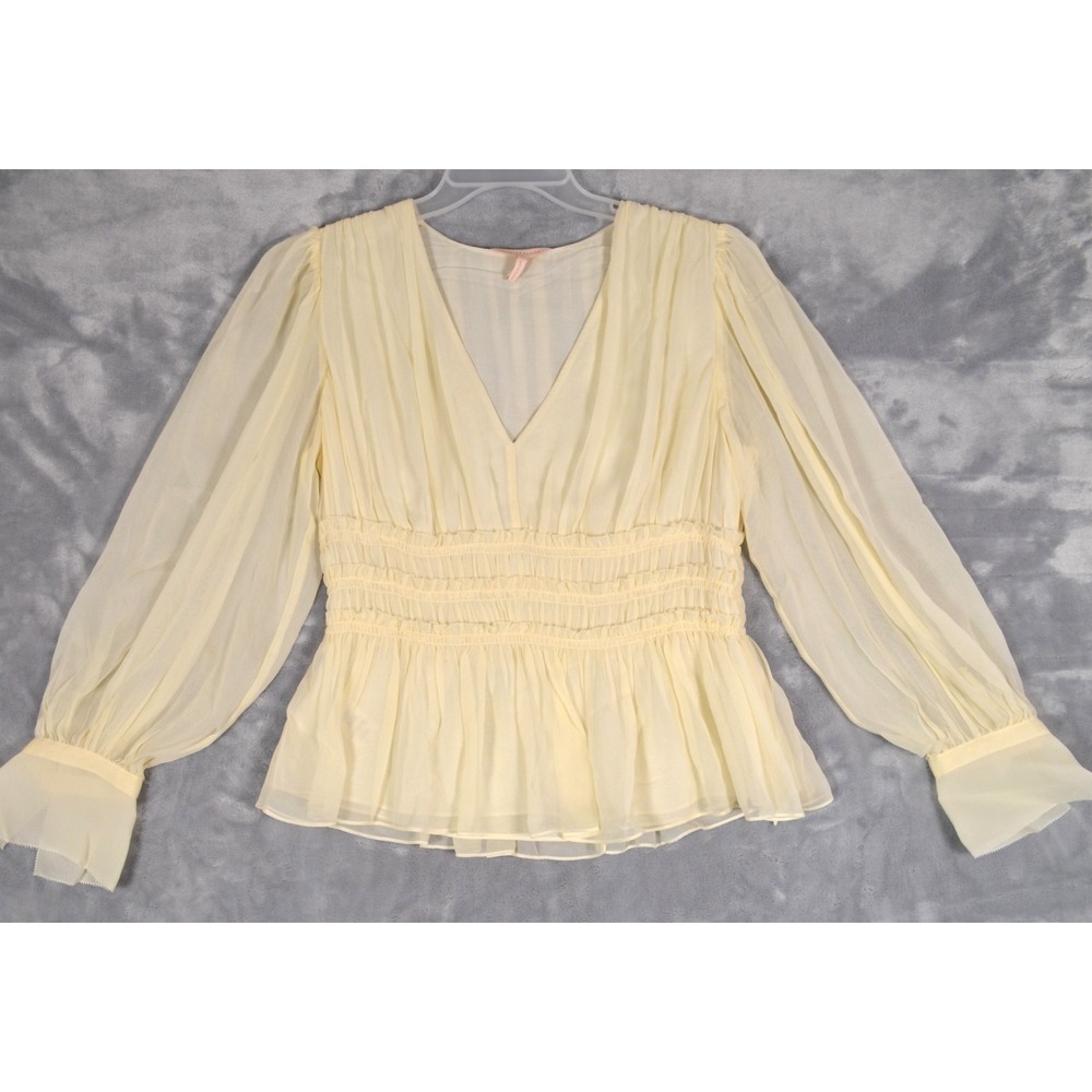 REBECCA TAYLOR Silk Sheer Lined Ivory‎ Blouse Womens Size 4 Long Sleeve Ruffles